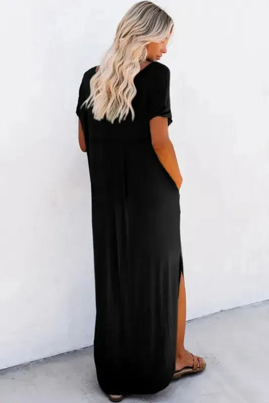 Hidden Pocket Splits Maxi T-shirt Dress - Fashionfitz