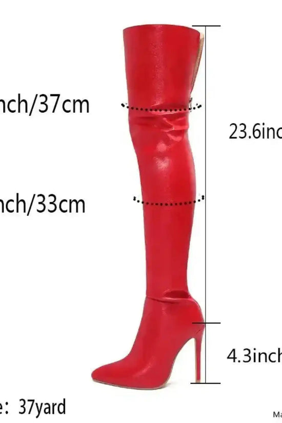 High Heels Red Over The Knee Boots With Back Zip - Fashionfitz