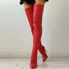High Heels Red Over The Knee Boots With Back Zip - Fashionfitz