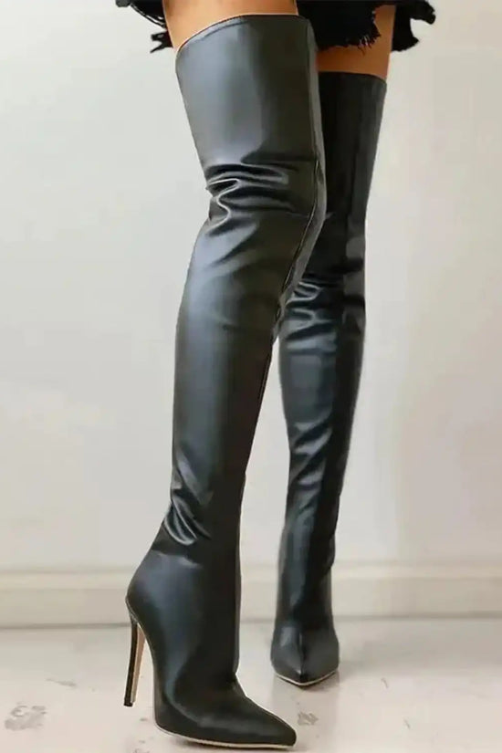 High Heels Red Over The Knee Boots With Back Zip - Fashionfitz