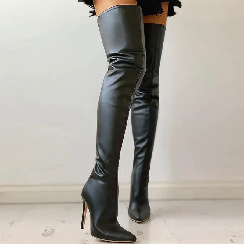 High heels red over the knee boots with back zip