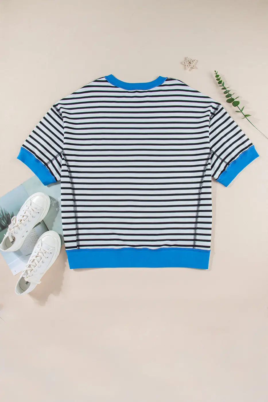 High low t-shirt - black stripe oversized exposed seam - t-shirts