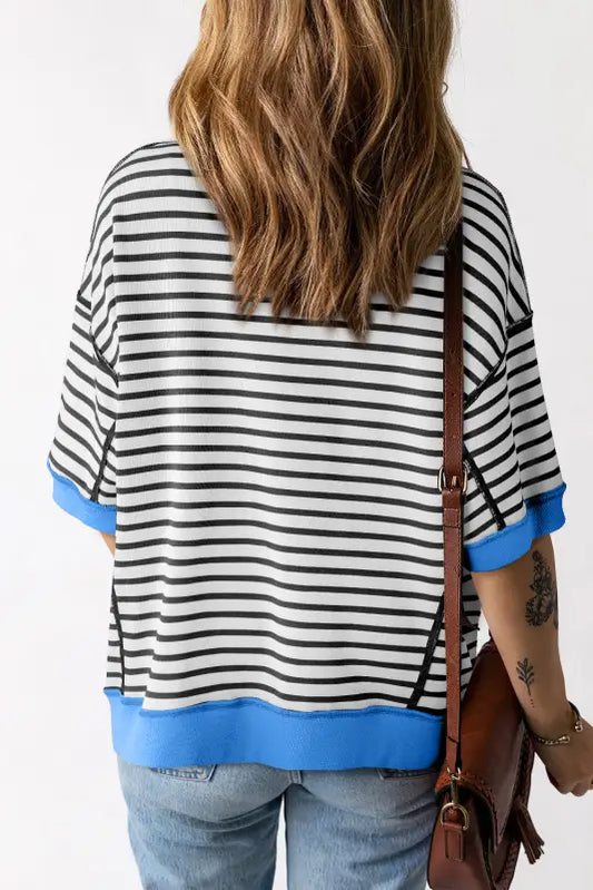 High low t-shirt - black stripe oversized exposed seam - t-shirts