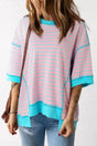 Pink Stripe Oversized High Low T-Shirt Women UK — front view showing pink stripe and high-low hem silhouette — Fashionfitz