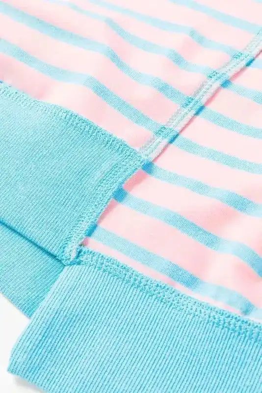 High Low T-Shirt - Pink Stripe Oversized Contrast Trim Exposed Seam - Fashionfitz