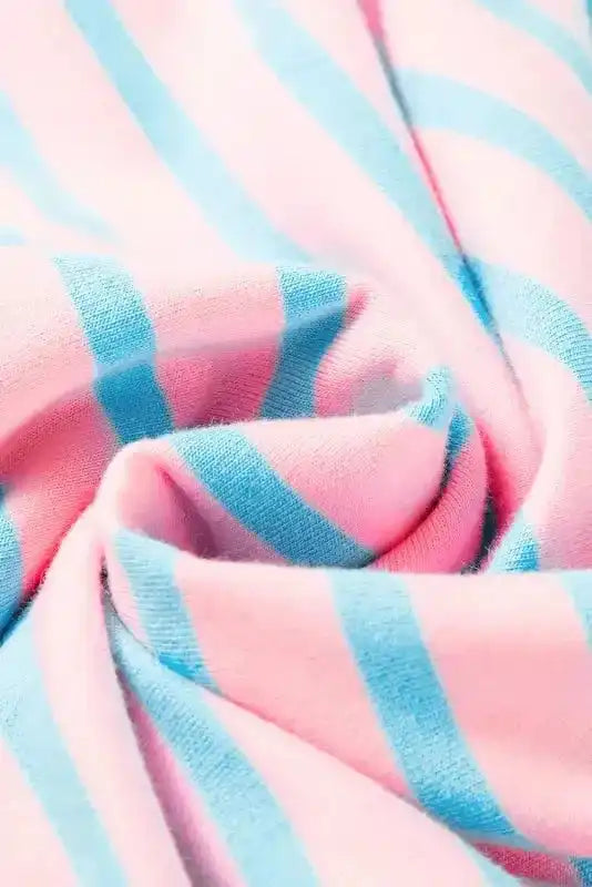 High Low T-Shirt - Pink Stripe Oversized Contrast Trim Exposed Seam - Fashionfitz