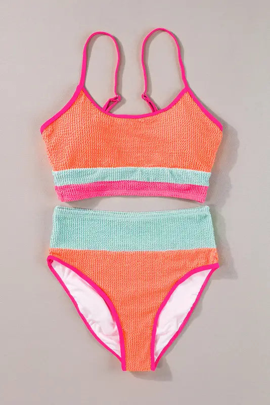 High waist bikini set - grapefruit orange color block