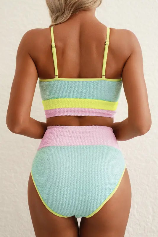 High waist bikini set - grapefruit orange color block