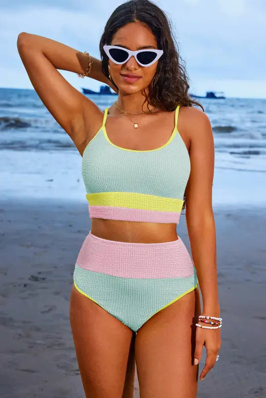 High waist bikini set - grapefruit orange color block