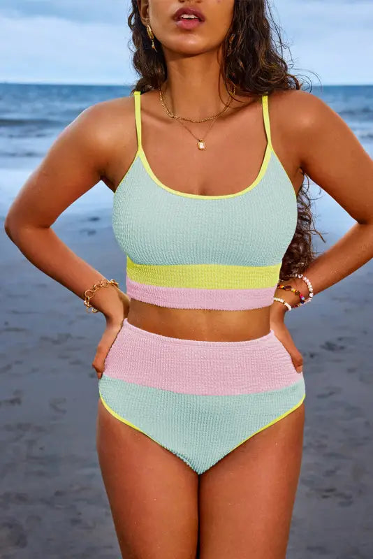 High waist bikini set - grapefruit orange color block