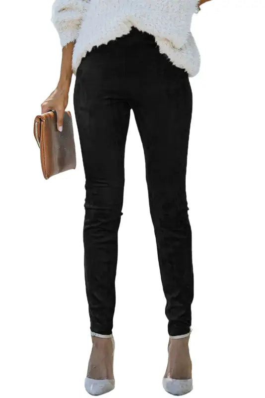 Black high waist faux suede skinny leggings