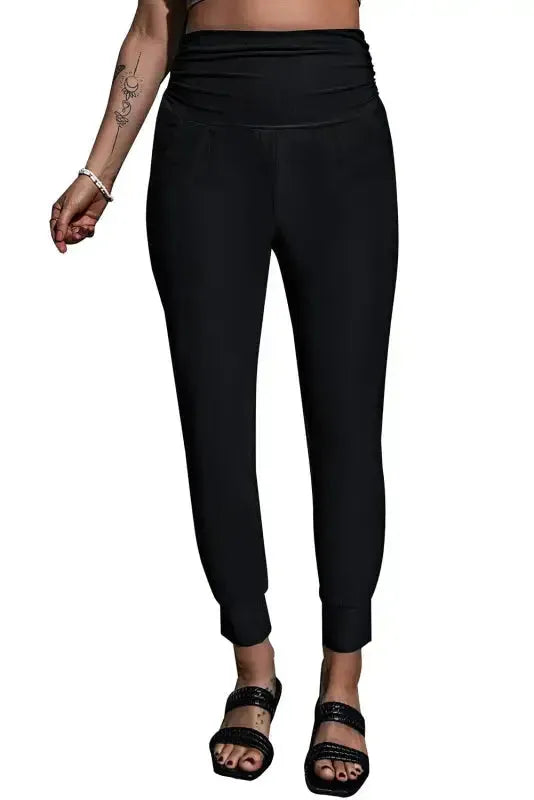 High Waist Pleated Pocket Leggings - Fashionfitz