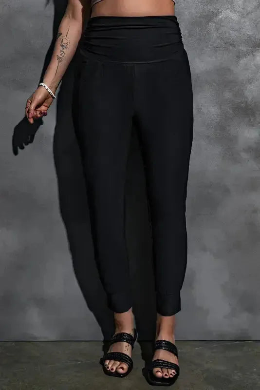 High Waist Pleated Pocket Leggings - Fashionfitz