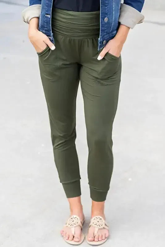 High Waist Pleated Pocket Leggings - Fashionfitz