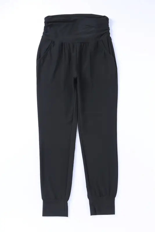 Black high waist pleated pocket leggings