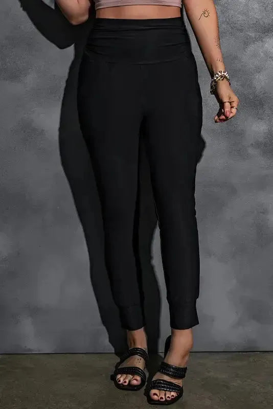 High Waist Pleated Pocket Leggings - Fashionfitz