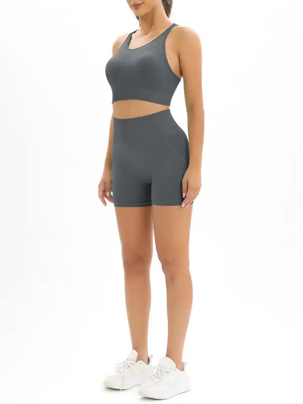 High waist seamless tank top shorts two-piece set - activewear