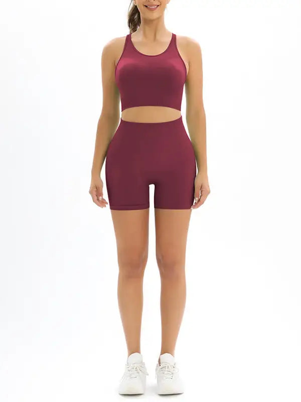 High waist seamless tank top shorts two-piece set - activewear