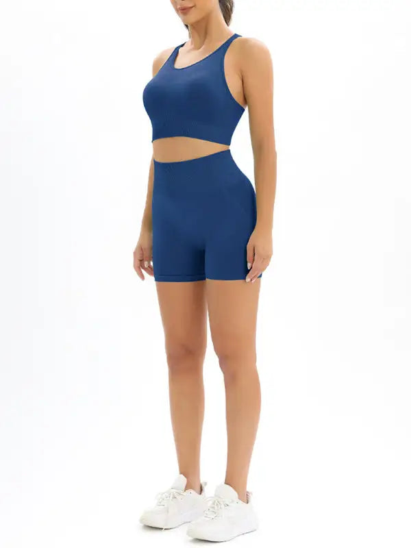 High waist seamless tank top shorts two-piece set - activewear