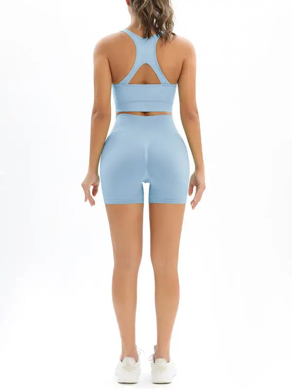 High waist seamless tank top shorts two-piece set - activewear