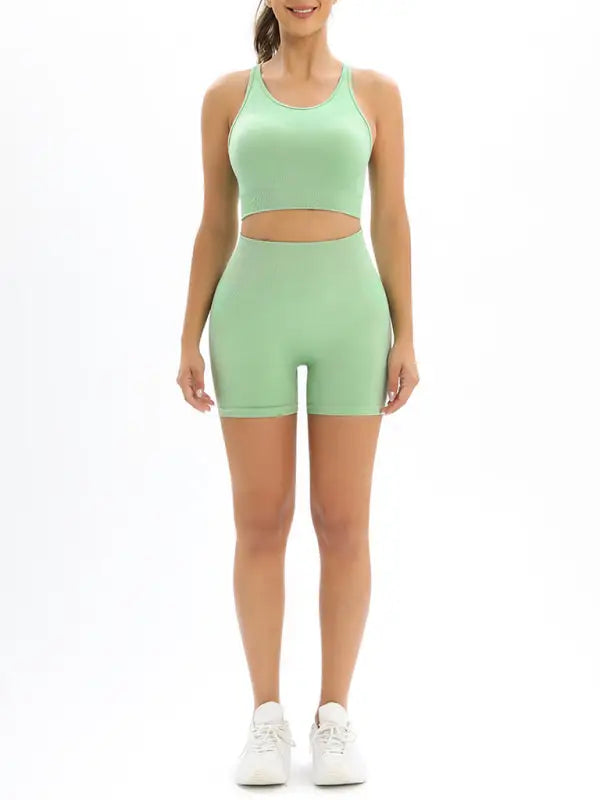 High waist seamless tank top shorts two-piece set - activewear