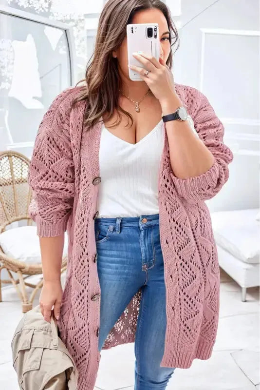 Hollow-out Openwork Knit Cardigan - Fashionfitz