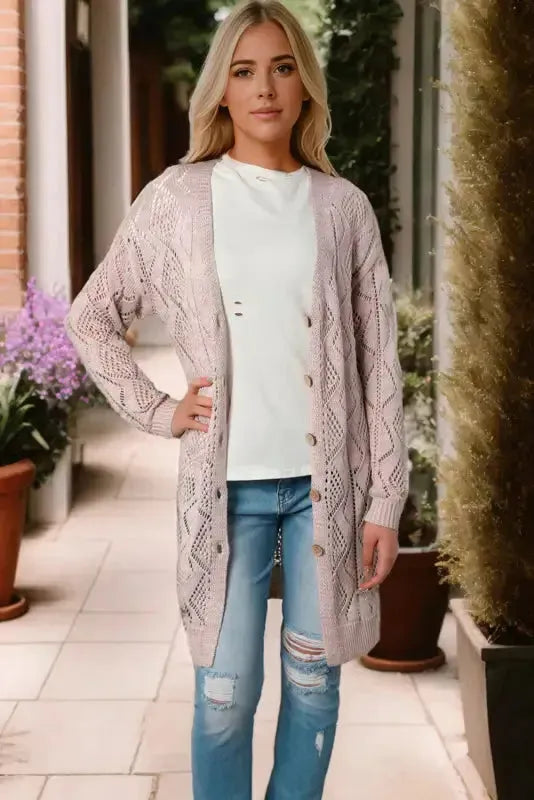 Hollow-out Openwork Knit Cardigan - Fashionfitz