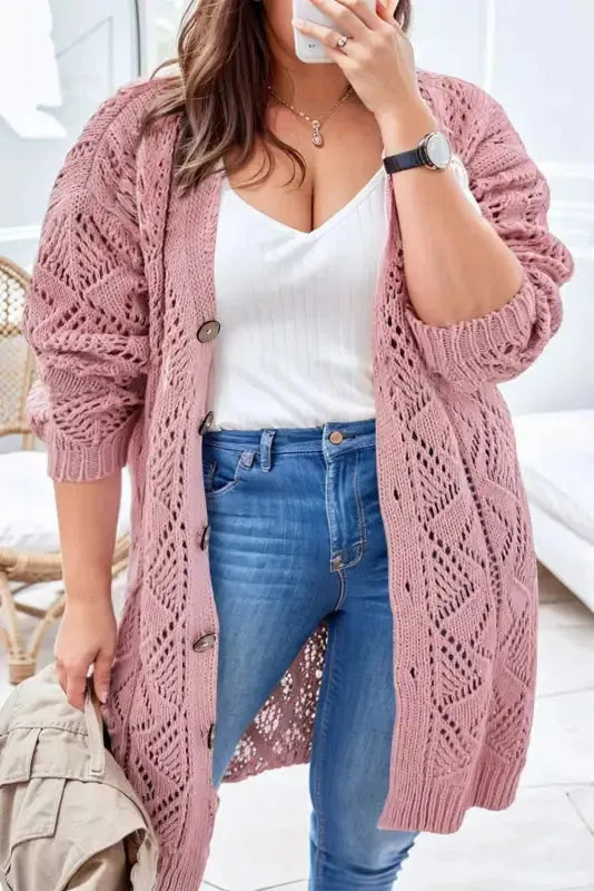 Hollow-out Openwork Knit Cardigan - Fashionfitz