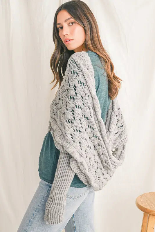 Hollowed knit scarf with sleeves | fashionfitz