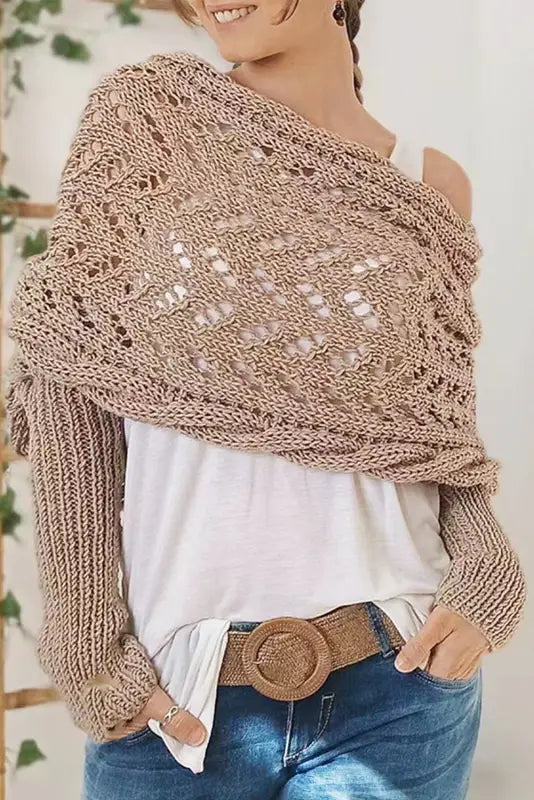 Hollowed knit scarf with sleeves | fashionfitz