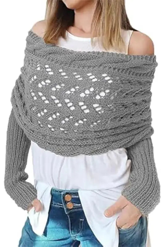 Hollowed knit scarf with sleeves | fashionfitz