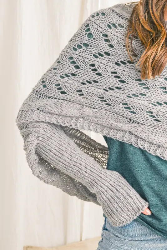 Hollowed knit scarf with sleeves | fashionfitz