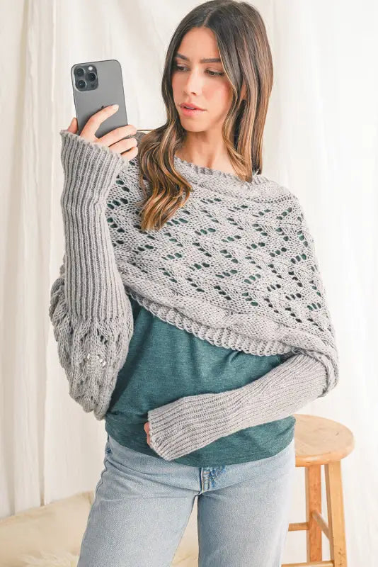 Hollowed knit scarf with sleeves | fashionfitz