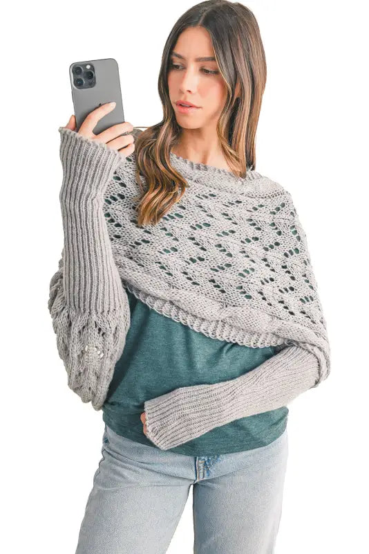 Hollowed knit scarf with sleeves | fashionfitz