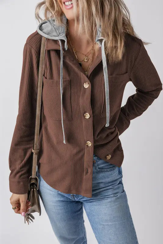 Hooded corduroy shacket | women’s outerwear | fashionfitz