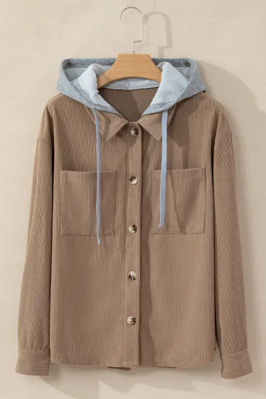 Hooded corduroy shacket | women’s outerwear | fashionfitz