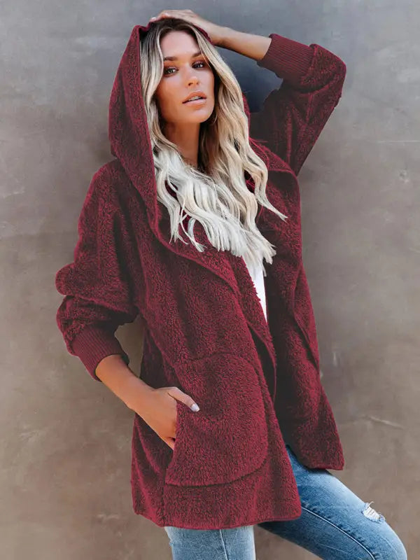 Hooded fleece cardigan coat - winter jackets