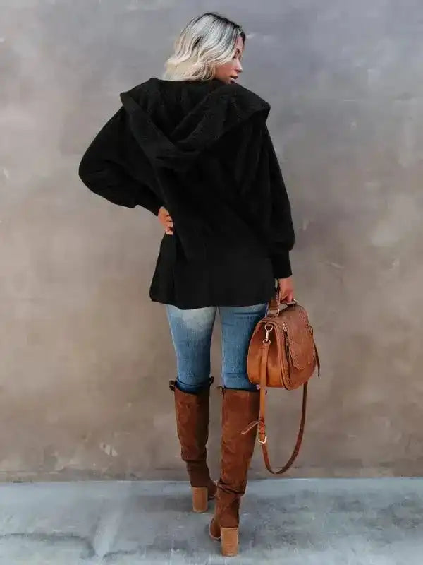 Hooded Fleece Cardigan Coat - Fashionfitz