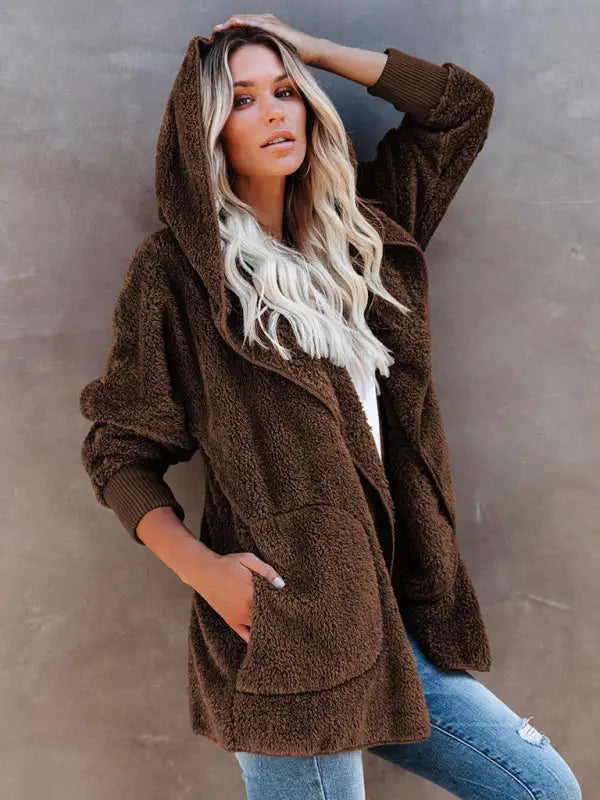 Hooded fleece cardigan coat - winter jackets