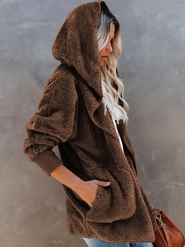 Hooded fleece cardigan coat - winter jackets