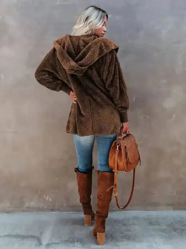 Hooded Fleece Cardigan Coat - Fashionfitz