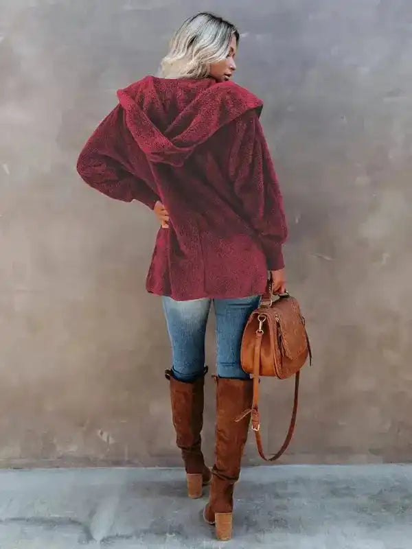 Hooded Fleece Cardigan Coat - Fashionfitz