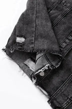 Hooded Frayed Denim Jacket - Black - Fashionfitz