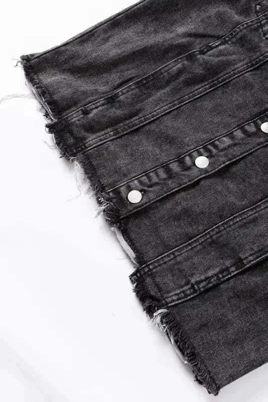 Hooded Frayed Denim Jacket - Black - Fashionfitz