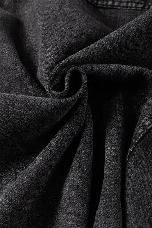 Hooded Frayed Denim Jacket - Black - Fashionfitz