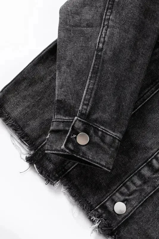 Hooded Frayed Denim Jacket - Black - Fashionfitz