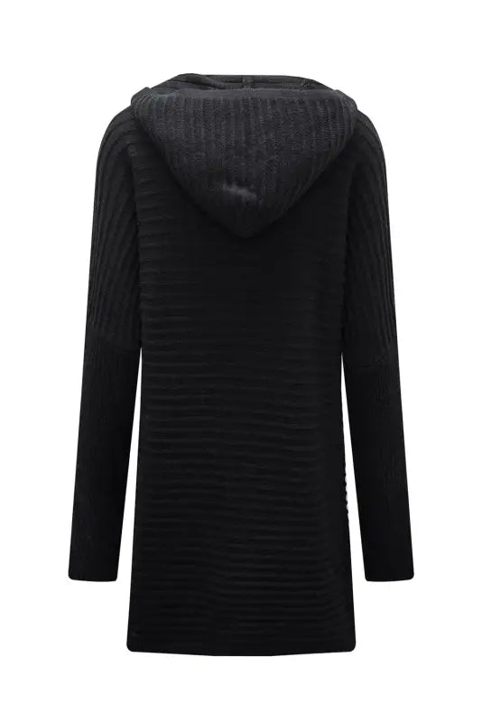 Horizontal rib knit hooded cardigan - cardigans