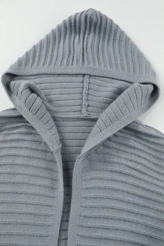 Horizontal rib knit hooded cardigan - cardigans