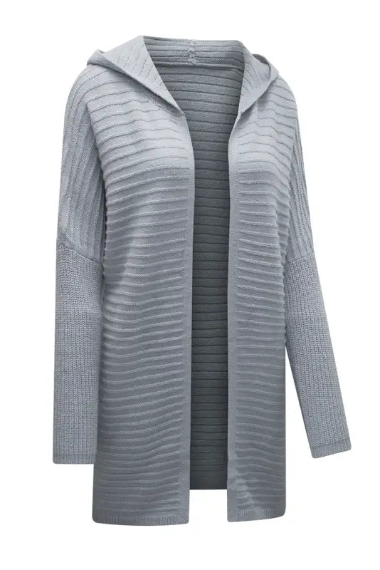 Horizontal rib knit hooded cardigan - cardigans