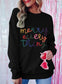 Black howdy heart graphic round neck casual sweater